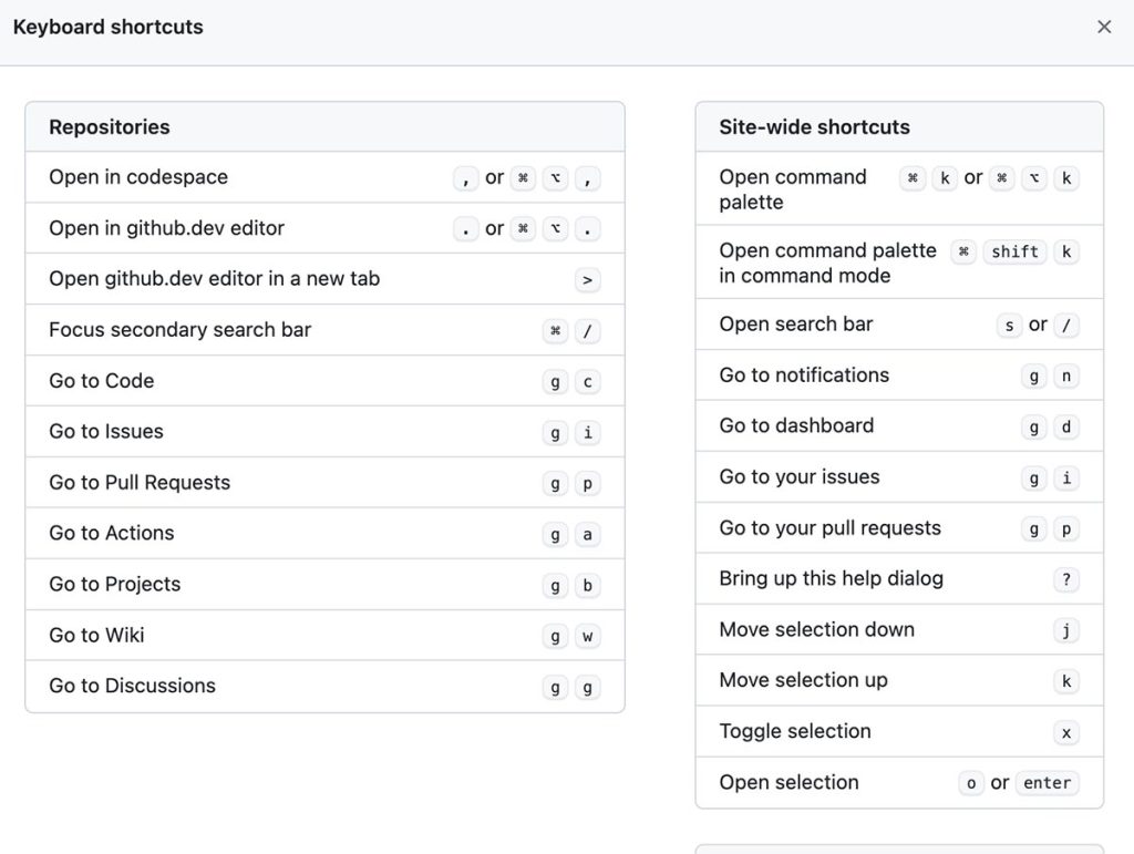 GitHub shortcuts